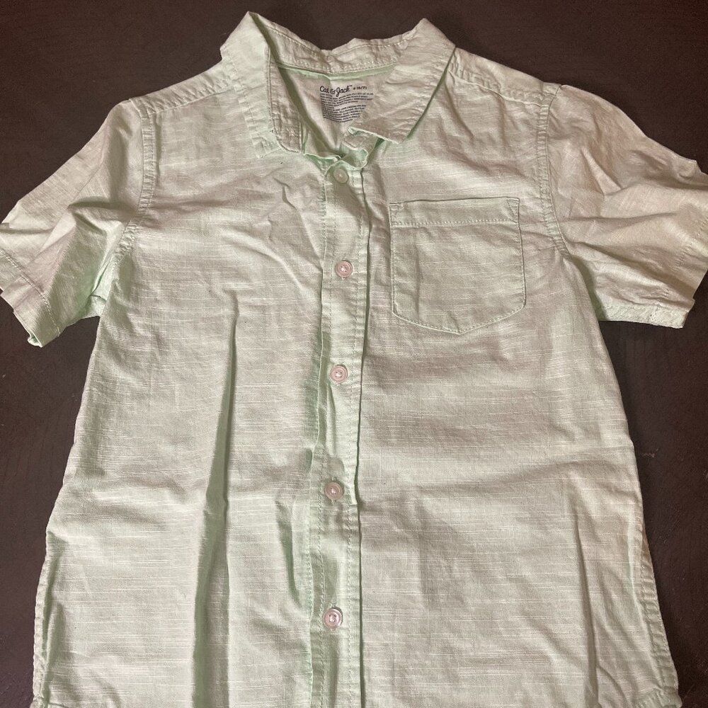Cat & Jack Boys Short Sleeve Button-Up – Mint Green (Size S 6/7)